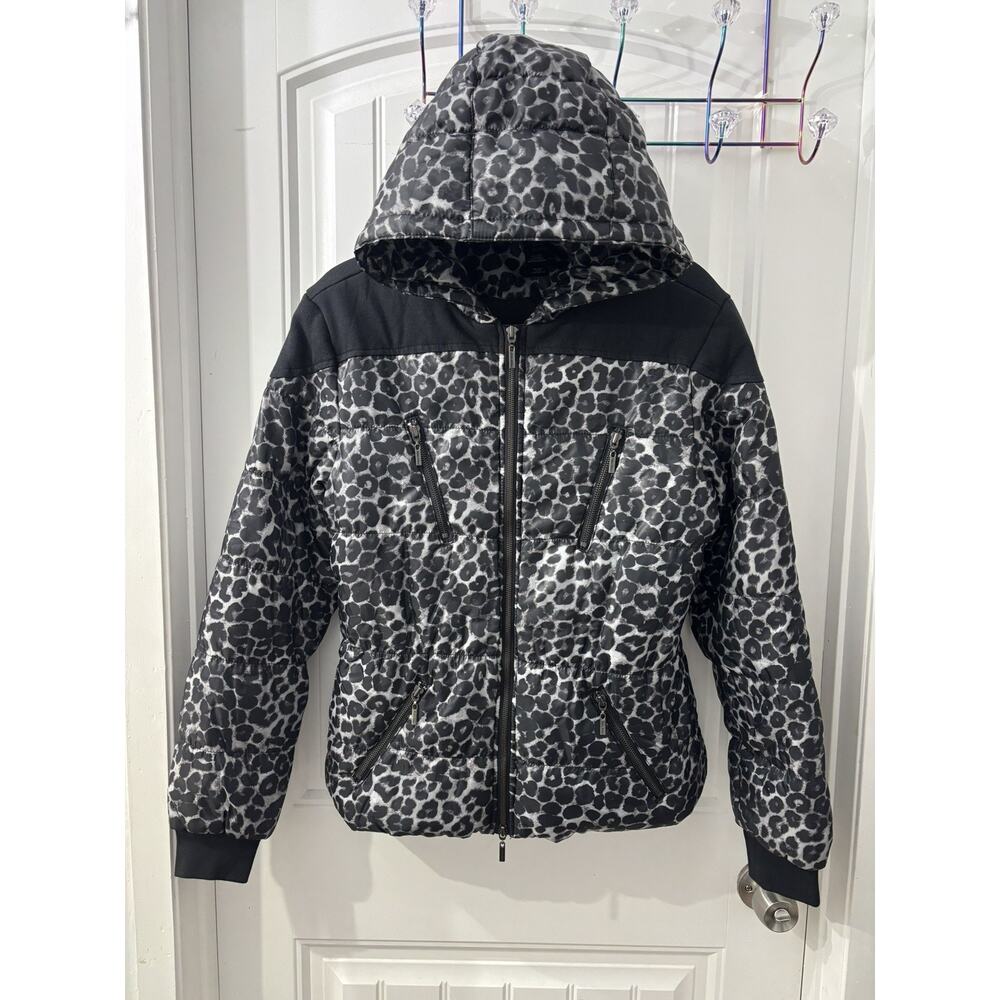Puffer Jacket Animal Print Bisou Bisou Women’s Size M black/white - Picture 3 of 11
